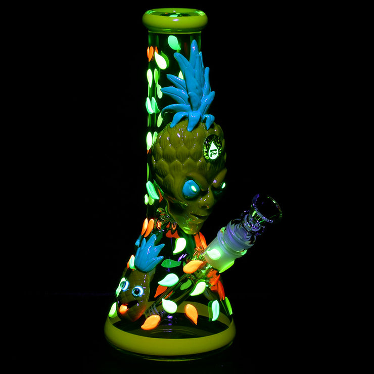 Pinealien Jar & Pipe Bundle | Pineapple Beaker Bong | Glow In The Dark