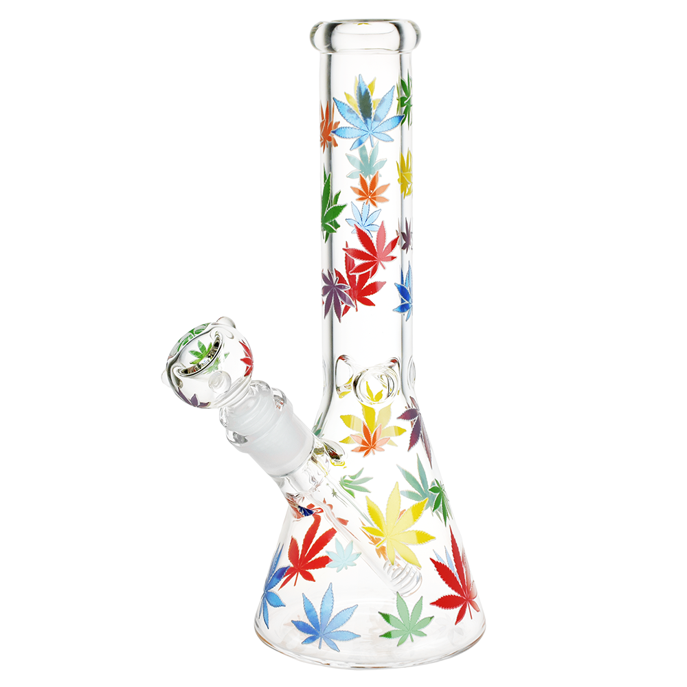 Rainbow Leaf Glow Beaker Bong | Front View