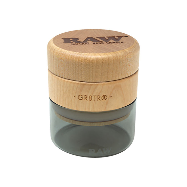 RAW Natural Wood Grinder & Stash Jar | Gray