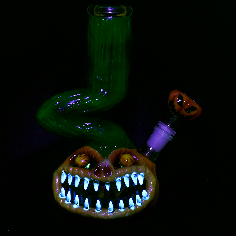 Scary Pumpkin Bent Neck Bong | UV Reactive Accents