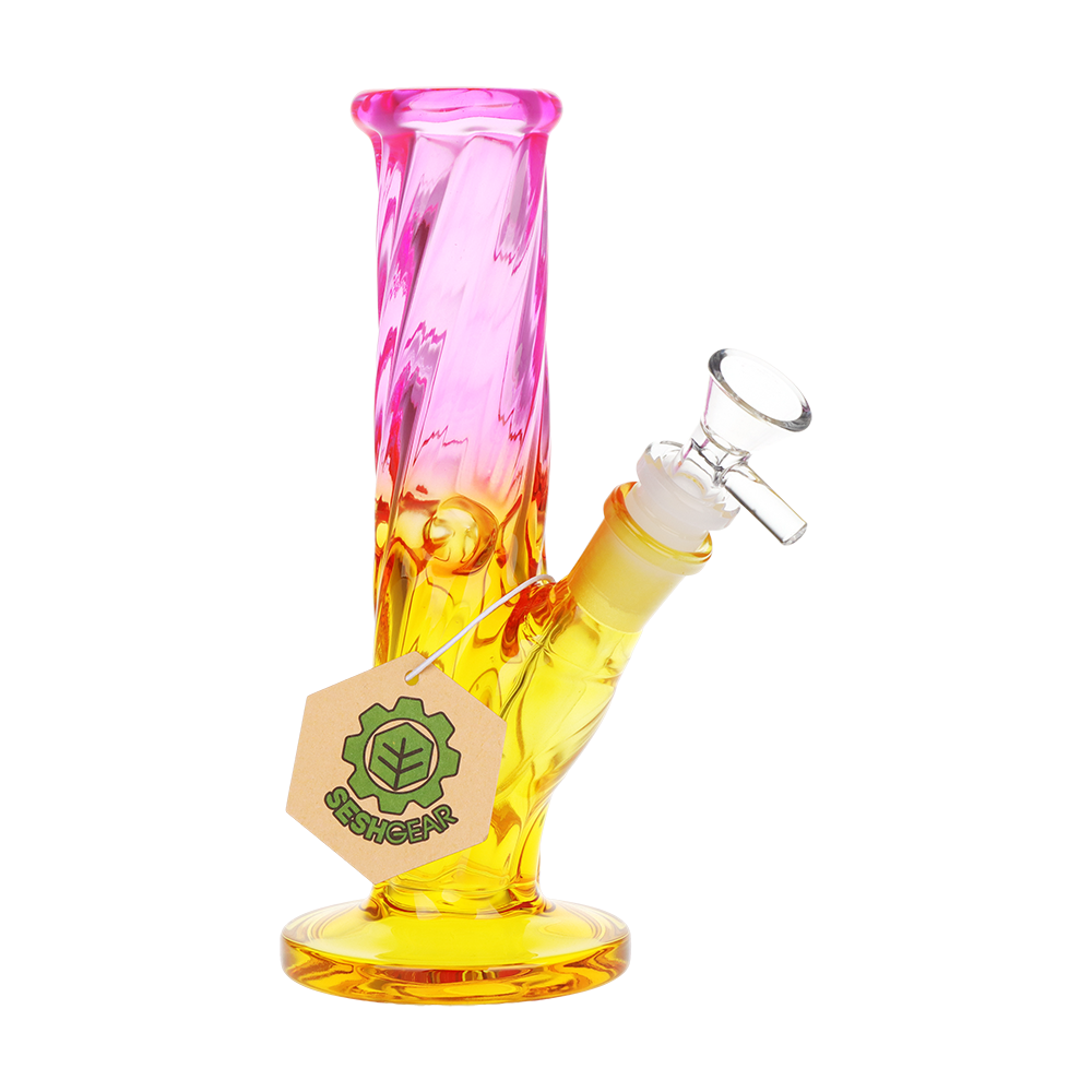 SeshGear Ombre Twist Straight Tube Bong | Pink Yellow Gradient