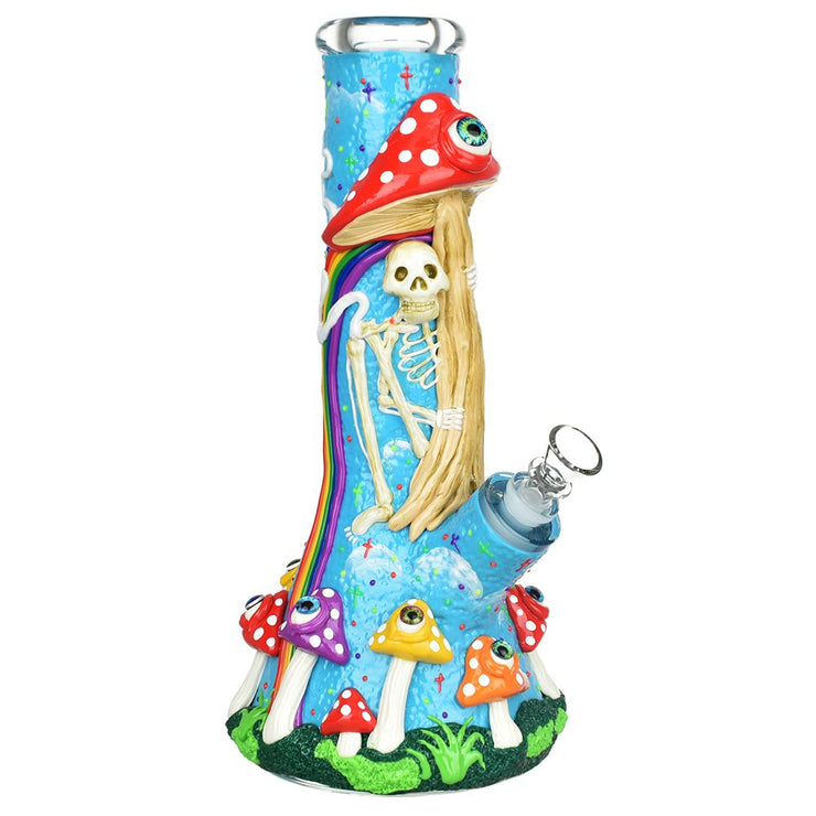 Skeleton Under The Rainbow Glow Beaker Bong | Front View