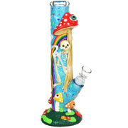 Skeleton Under The Rainbow Glow Straight Tube Bong | Front View
