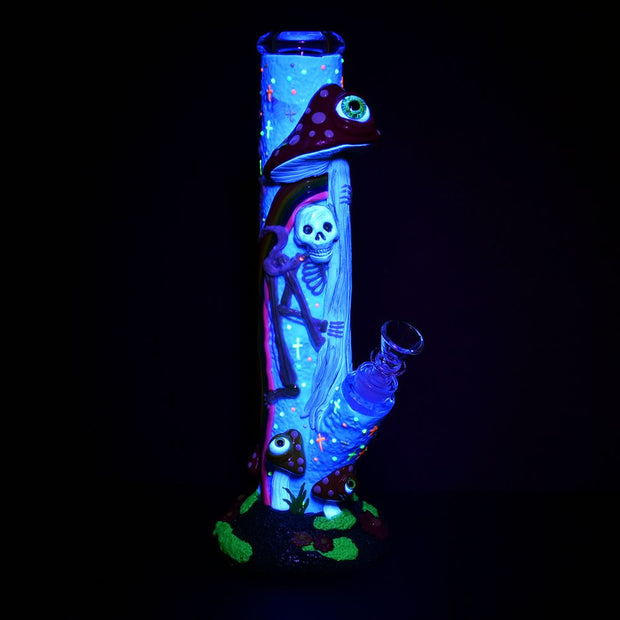 Skeleton Under The Rainbow Glow Straight Tube Bong | Glow In The Dark