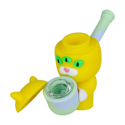 Three-Eyed Cat Secret Stash Silicone Hand Pipe | Open View