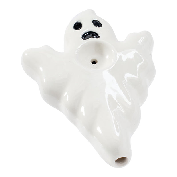Wacky Bowlz Ceramic Hand Pipe | Ghost | Mouthpiece View