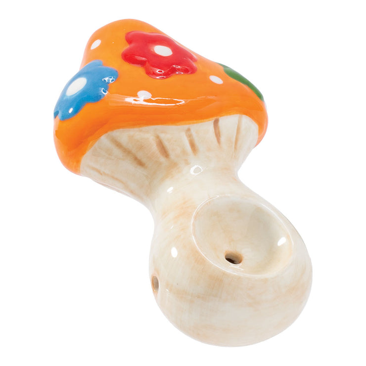 Wacky Bowlz Ceramic Hand Pipe | Orange Flower Mushroom