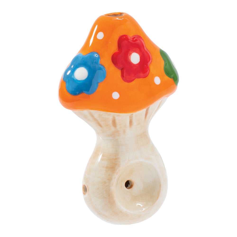 Wacky Bowlz Ceramic Hand Pipe | Orange Flower Mushroom