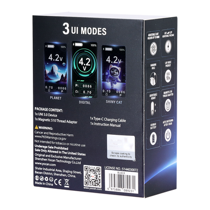 Yocan UNI 3.0 Portable Box Mod | Packaging | Back View