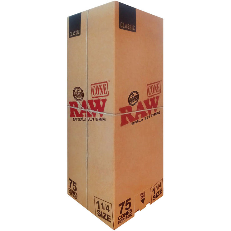 RAW Classic Pre-Rolled Cones | 75pc Box | 1 1/4 Inch Size