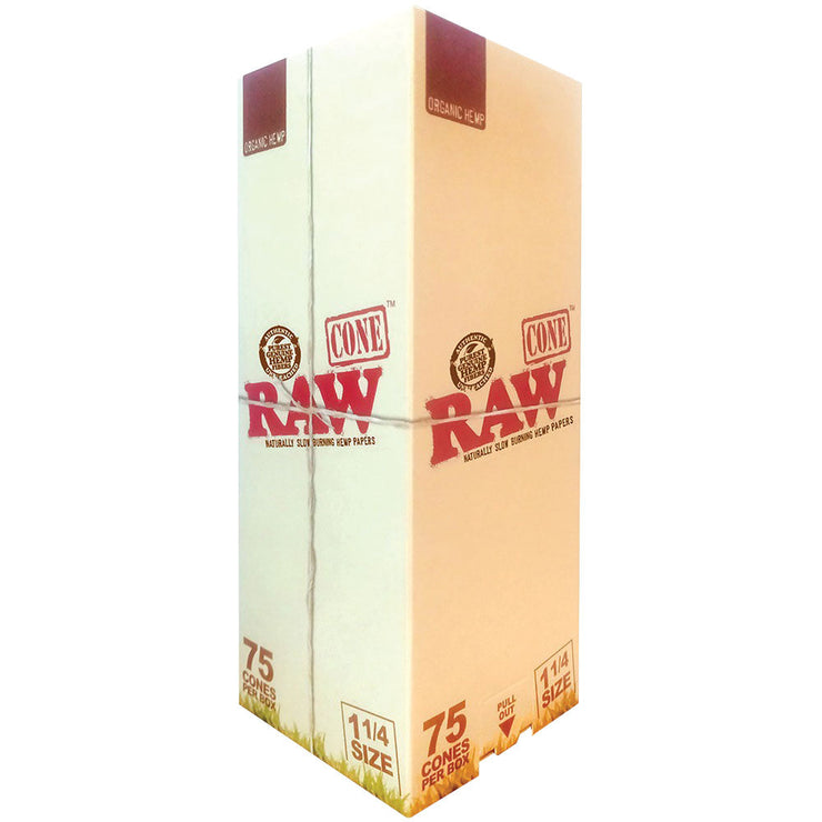 RAW Classic Organic Hemp Pre-Rolled Cones | 75pc Box | 1 1/4 Inch Size