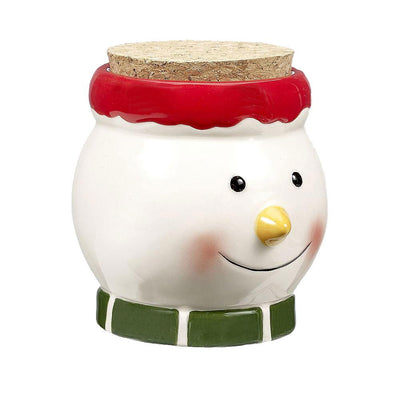 Smiling Snowman Ceramic Stash Jar w/ Cork Lid