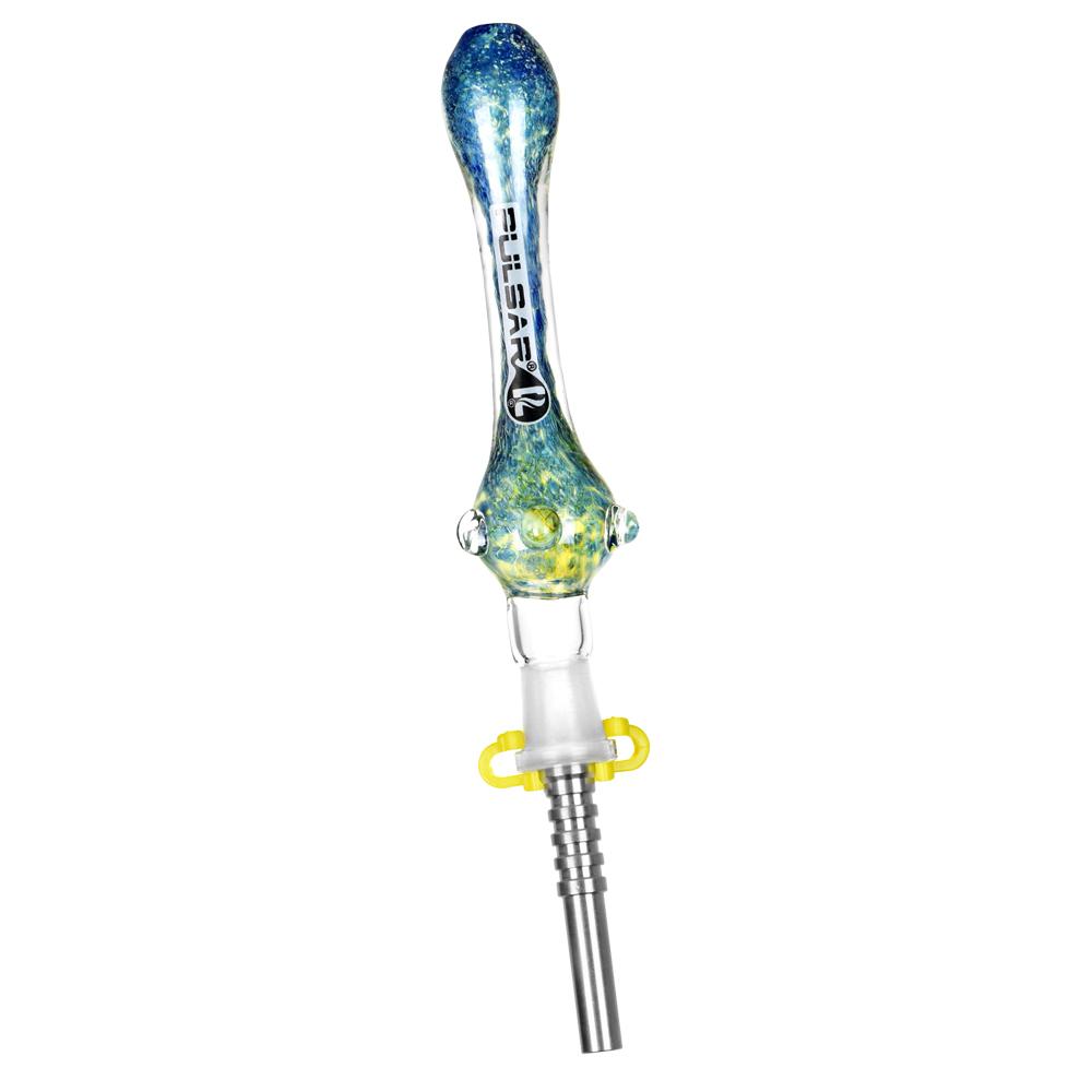 Pulsar Candy Frit Twist Dab Straw | Titanium Blue Yellow