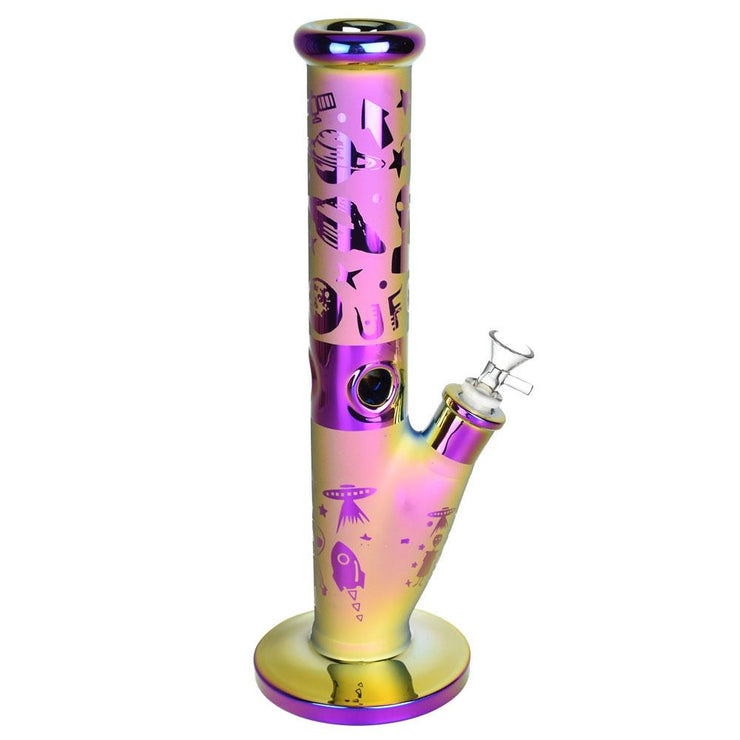 UFO Love Electroplated Straight Tube Bong | Pink Color