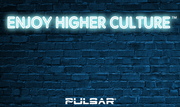 Digital gift card: a blue brick wall with "Enjoy Higher Culture" at the top in neon letters and the Pulsar logo at the bottom.