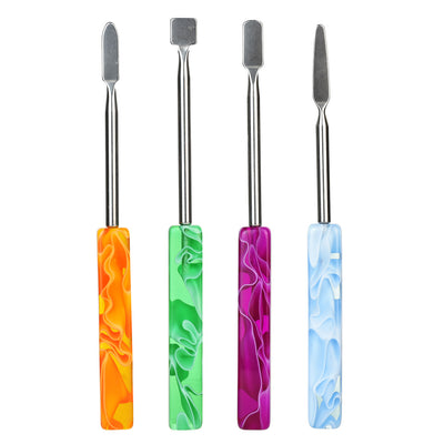 Stainless Steel Dab Tool 4pc Set | Colorful Acrylic Handles