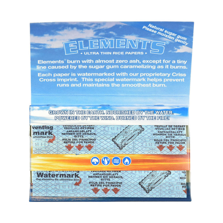 Elements Ultra Thin Rice Rolling Papers | Single Wide | Booklet Inside View