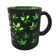 Pot Leaf Metallic Glass Coffee Mug | Matte Black