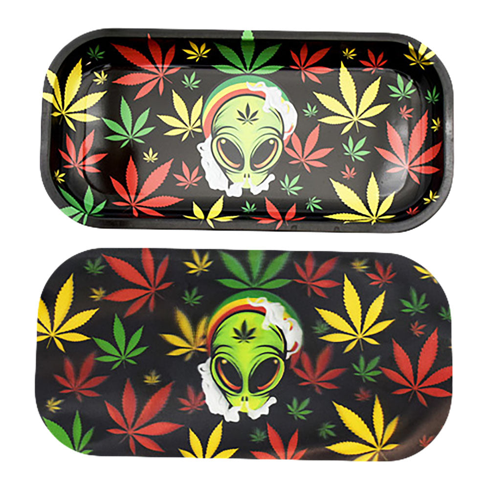 Metal Rolling Tray & 3D Lid | Rasta Alien