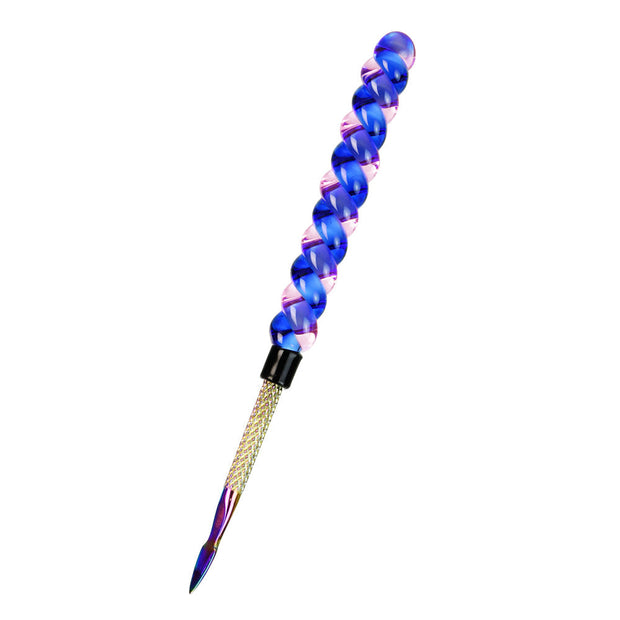 Unicorn Horn Glass & Anodized Steel Dab Tool | Blue Pink