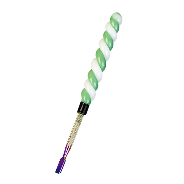 Unicorn Horn Glass & Anodized Steel Dab Tool | Green White